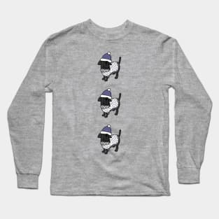 Three Cute Christmas Winter Sweater Dogs in Blue Hat Stack Long Sleeve T-Shirt